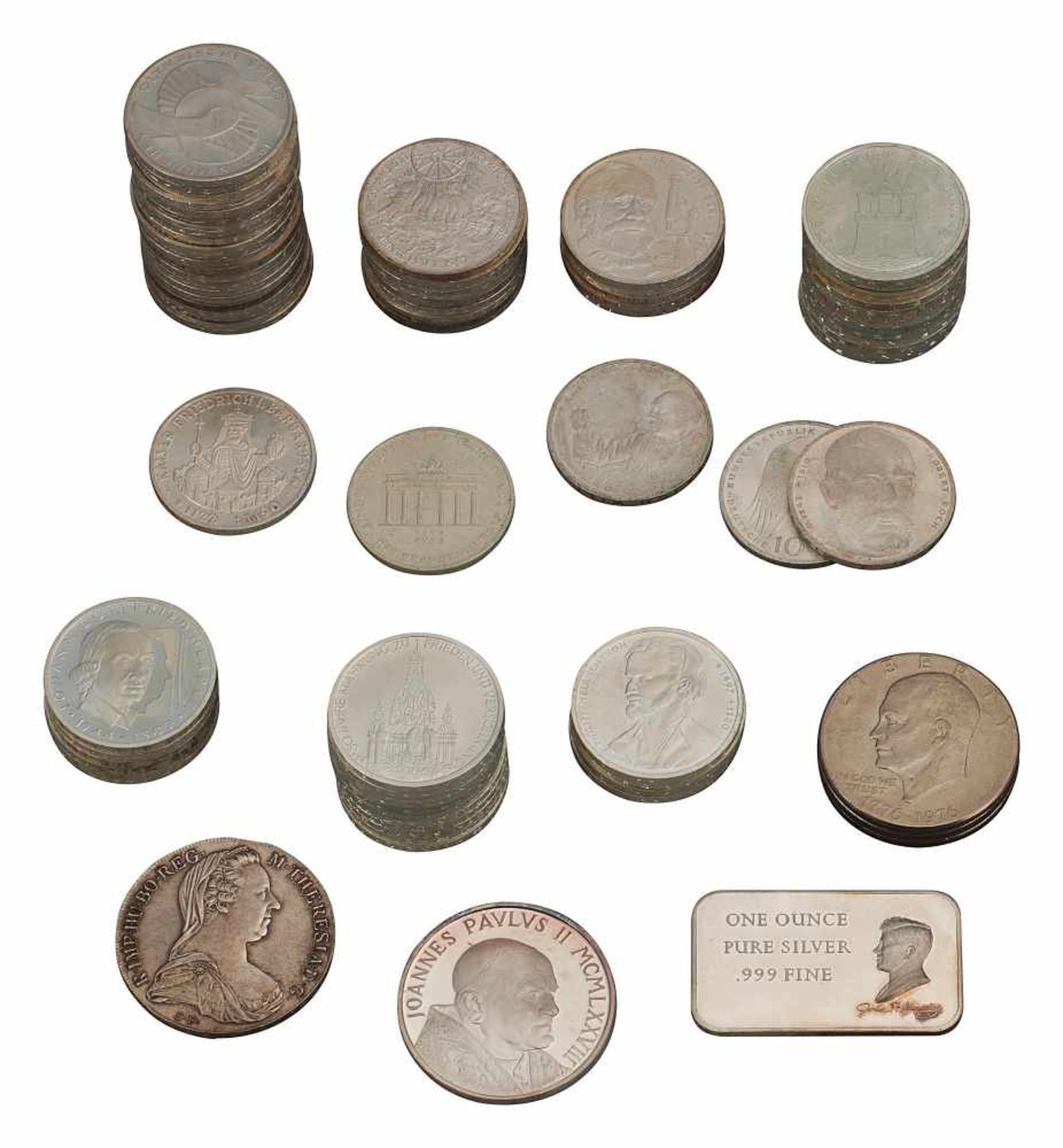 Große Sammlung von 80 Silbermünzen davon 74 Zehn Deutsche Mark Münzen 1972 - 1997