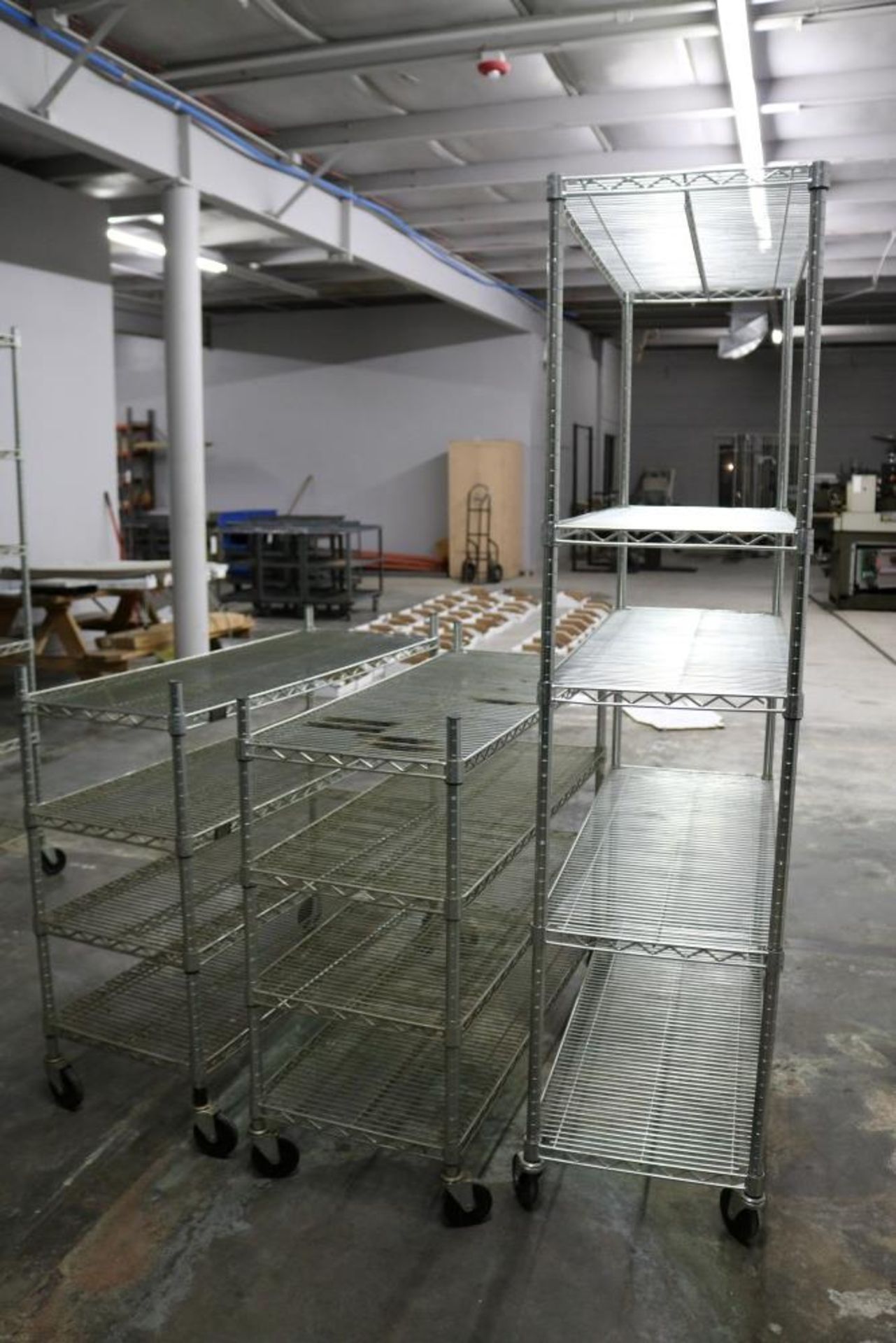 (3) Rolling Wire Racks (1) 5 Tier, 47" x 17" x 75 1/2" and (2) 4 Tier, 47" x 18" x 38"