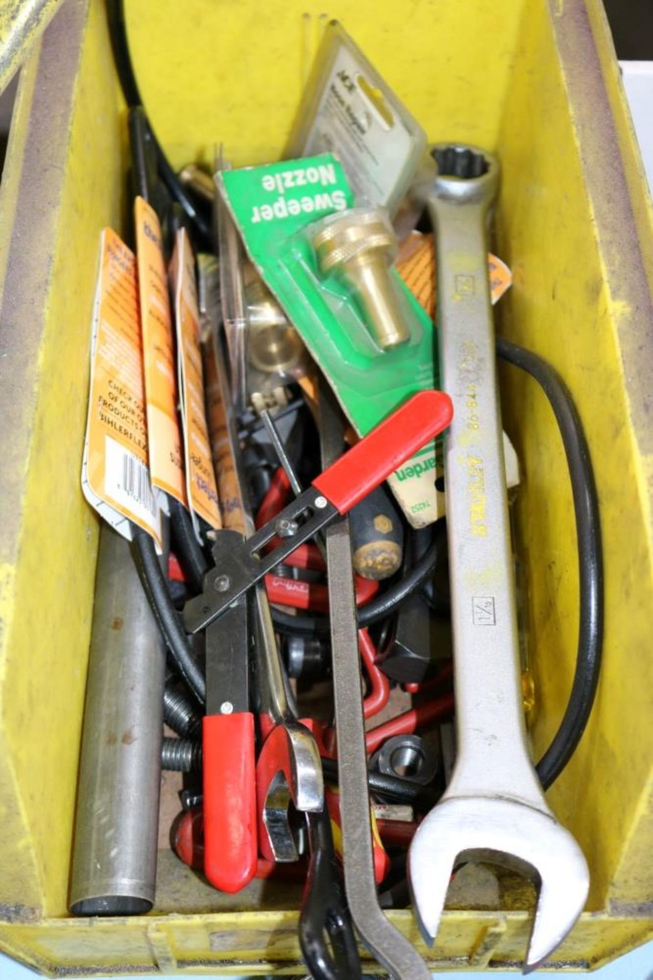 2 Bins and 1 Box of Assorted Hammers, Pliers, Exacto Knives, Wrenches, Snippers, 8" C-Clamps and - Image 4 of 7