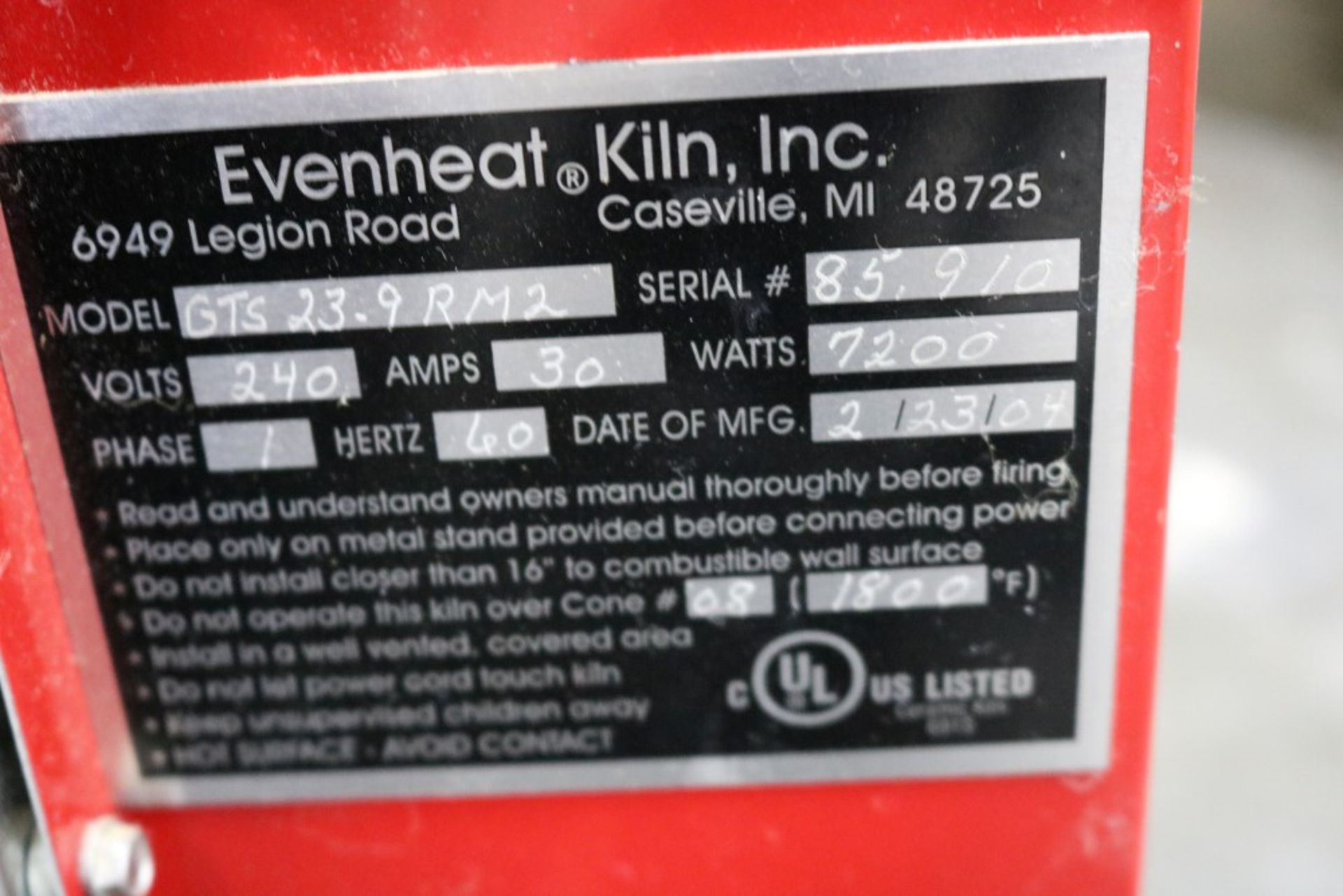 2004 Evenheat Kiln Inc, Rampmaster II, Model GTS 23.9RM2, SN 85.910, 240V, 30 AMPS, 7200 Watts, - Image 3 of 11