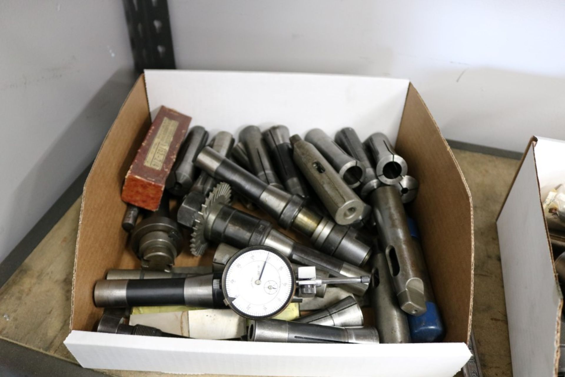 Box of Various R8 Holders, Shims, Tooling and Tool Holders