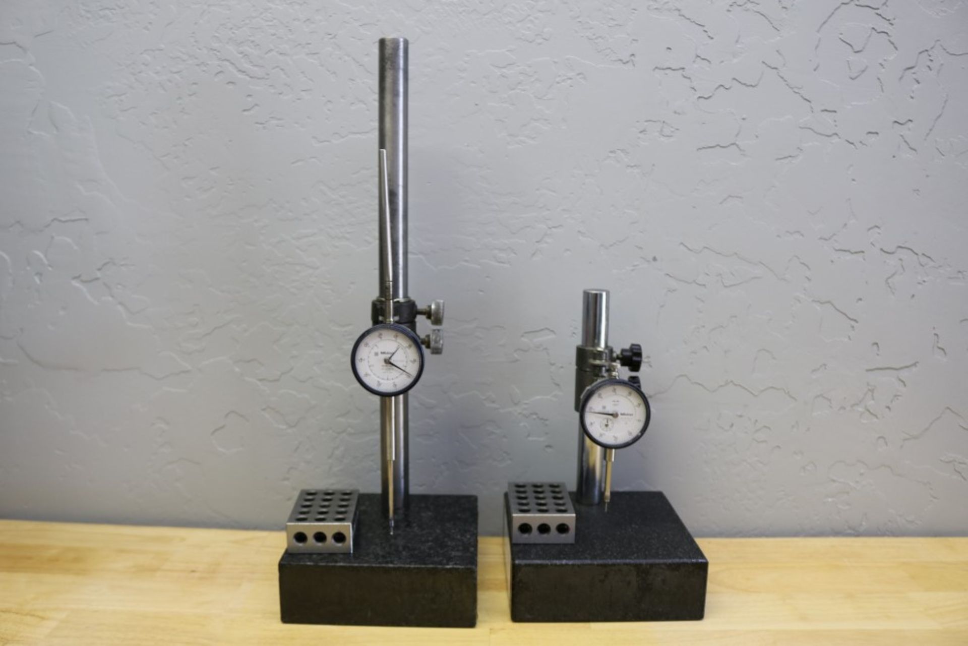 (2) Height Stands with Granite Surface Plates, Mitutoyo 2" Drop Gage and Mitutoyo 1" Drop Gage