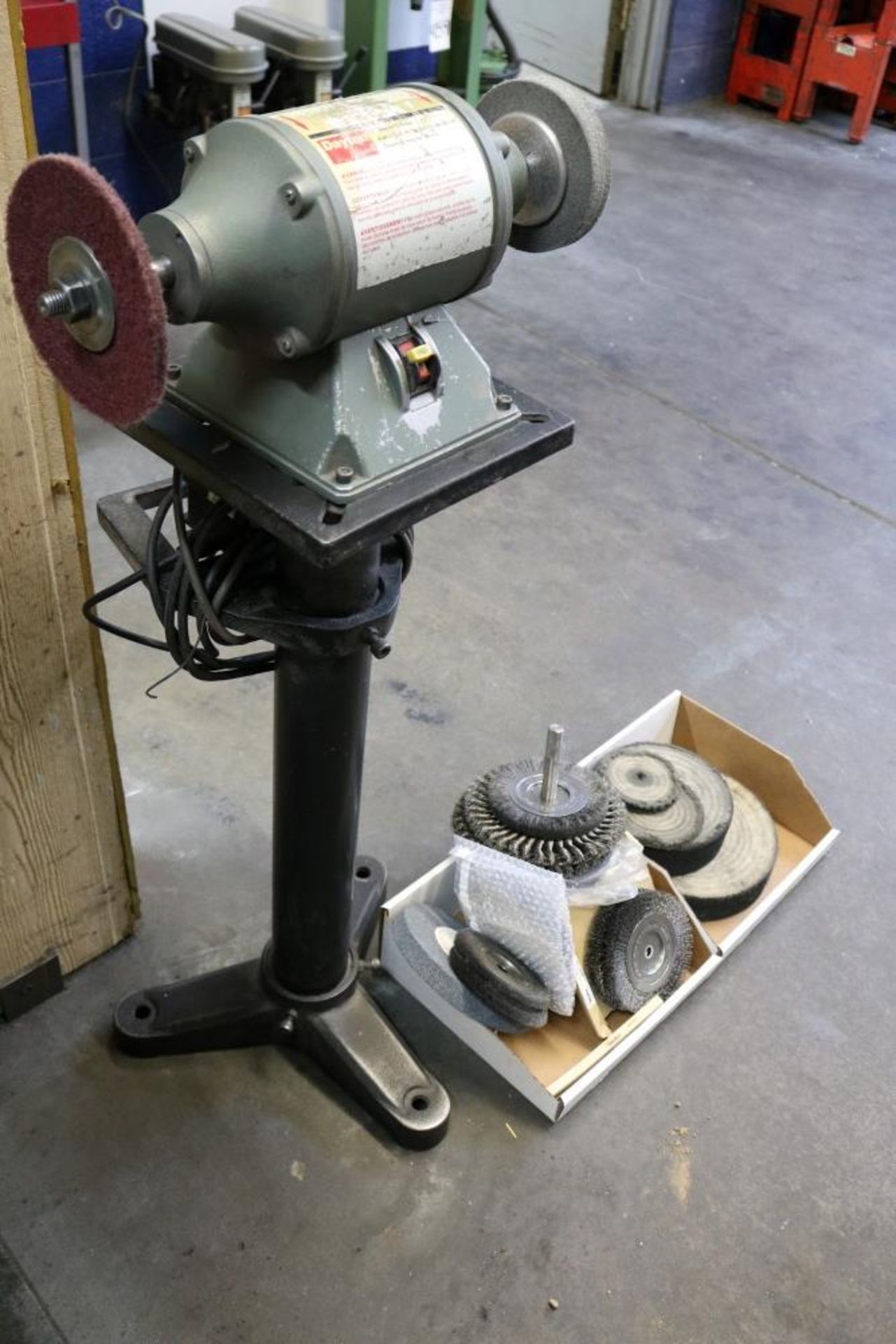 Dayton 8" Bench Grinder/Polisher on Stand with Various Grinding Wheels, Wire Brush Wheels and - Image 5 of 6