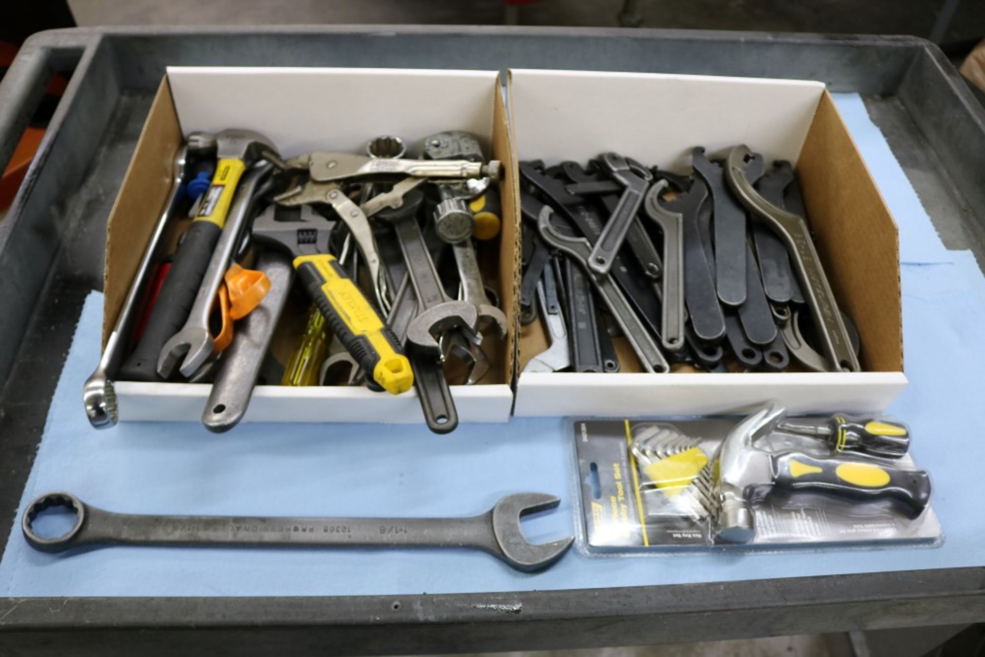 2 Boxes of Various Wrenches, Hammers, ER-32 Wrenches, CAT 40 Wrenches and Others