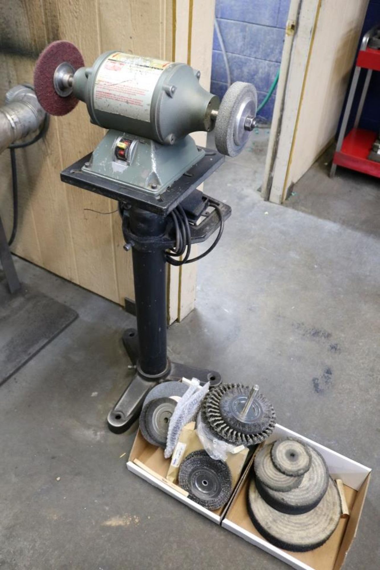 Dayton 8" Bench Grinder/Polisher on Stand with Various Grinding Wheels, Wire Brush Wheels and