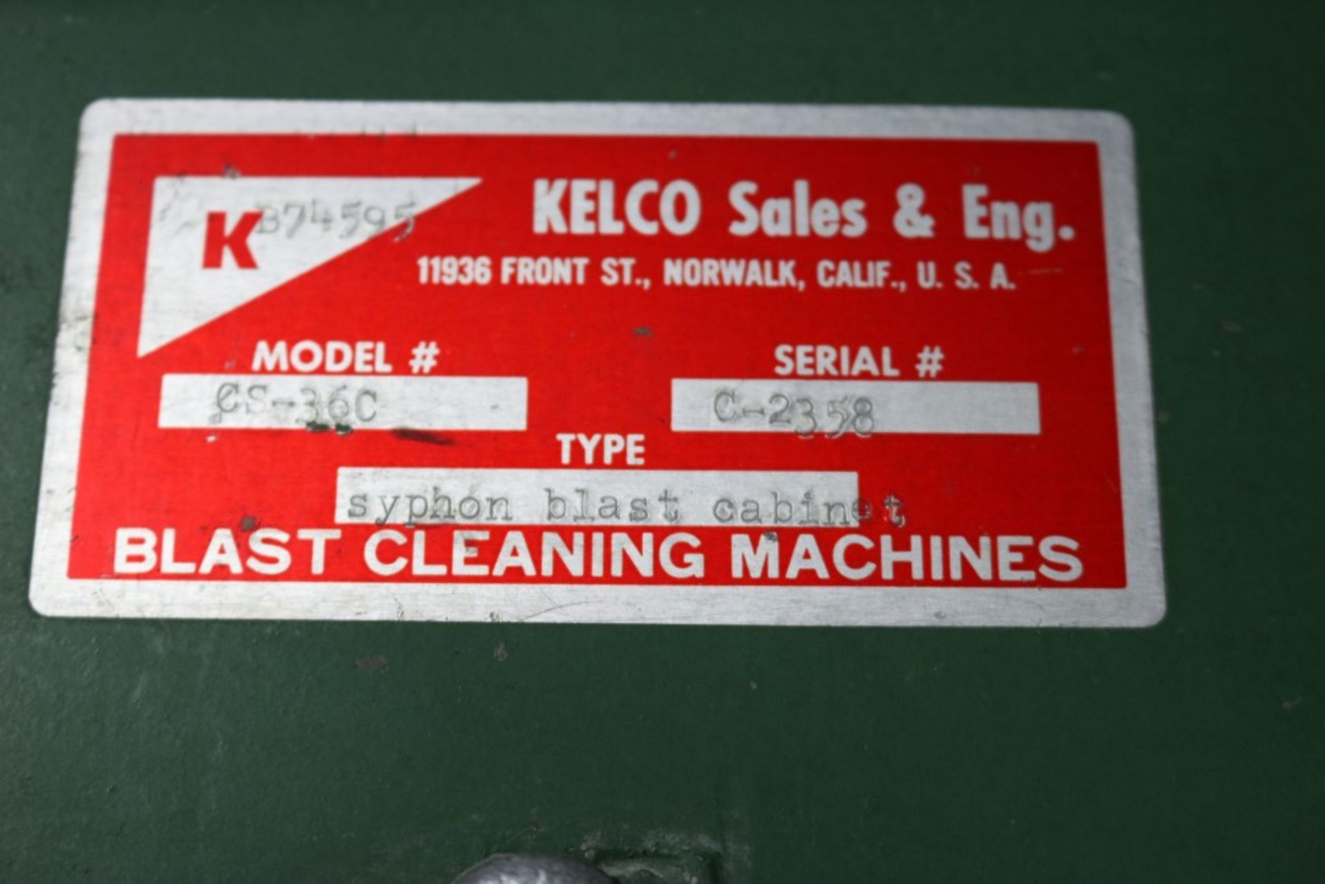 Kelco, Syphon Blast Cabinet, Model CS-36C, SN C2358, 36" x 31" x 24" - Image 4 of 9