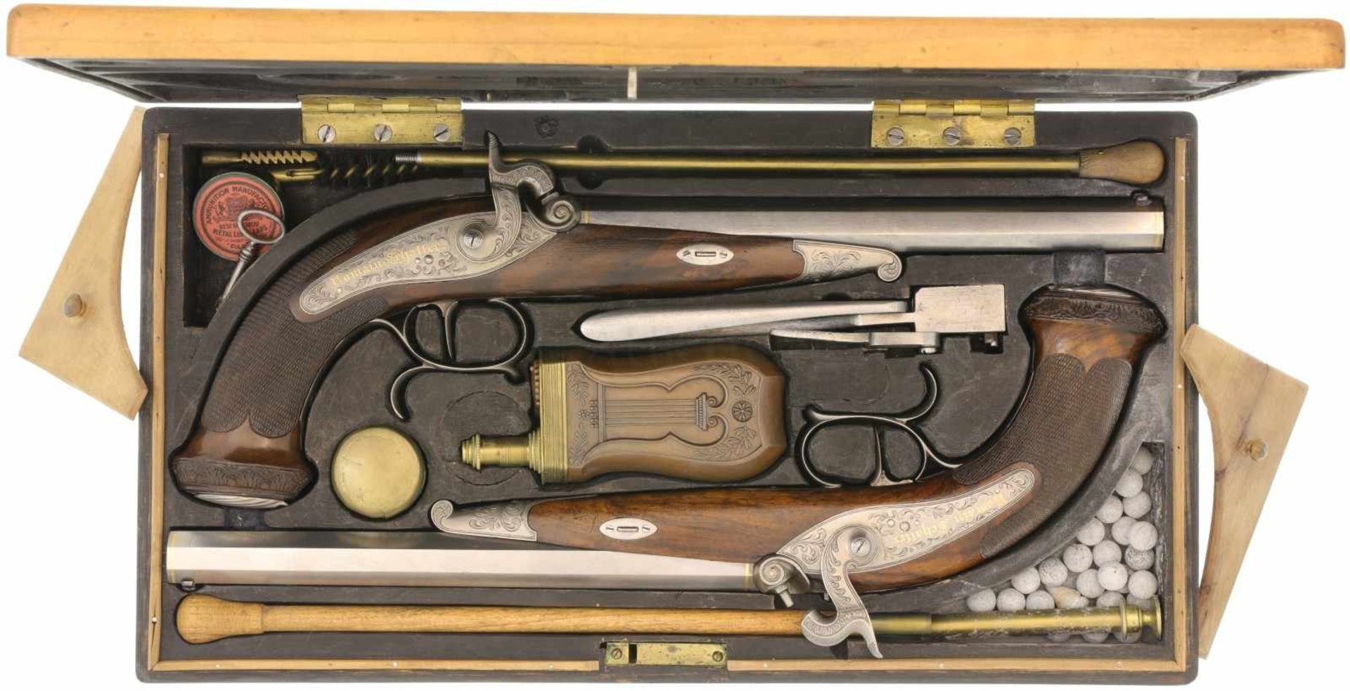 Perkussions-Pistolenpaar Romain Schaller, im Kasten, Kal. 11.6mm