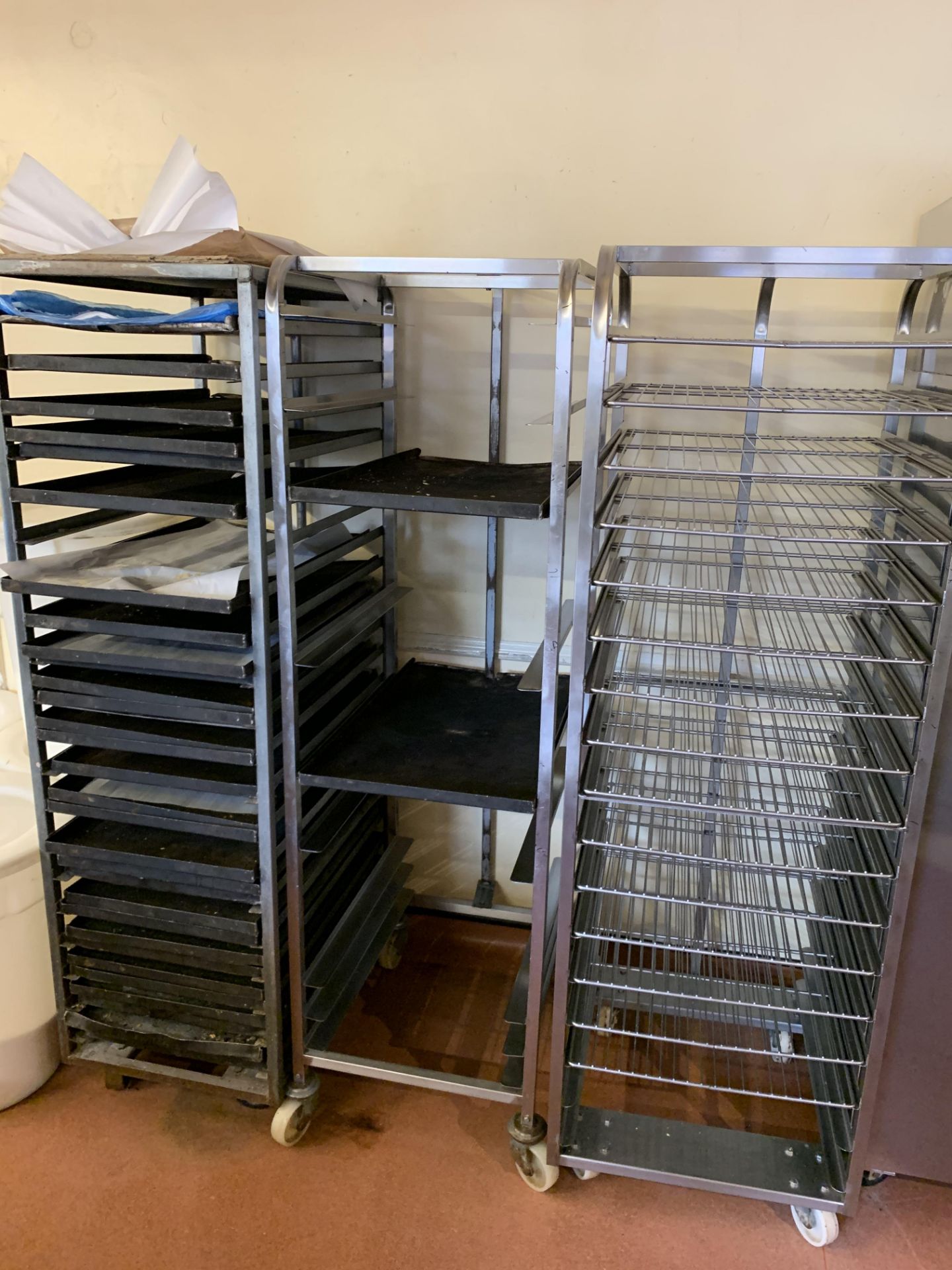 3 x Bakers trolley tray racks