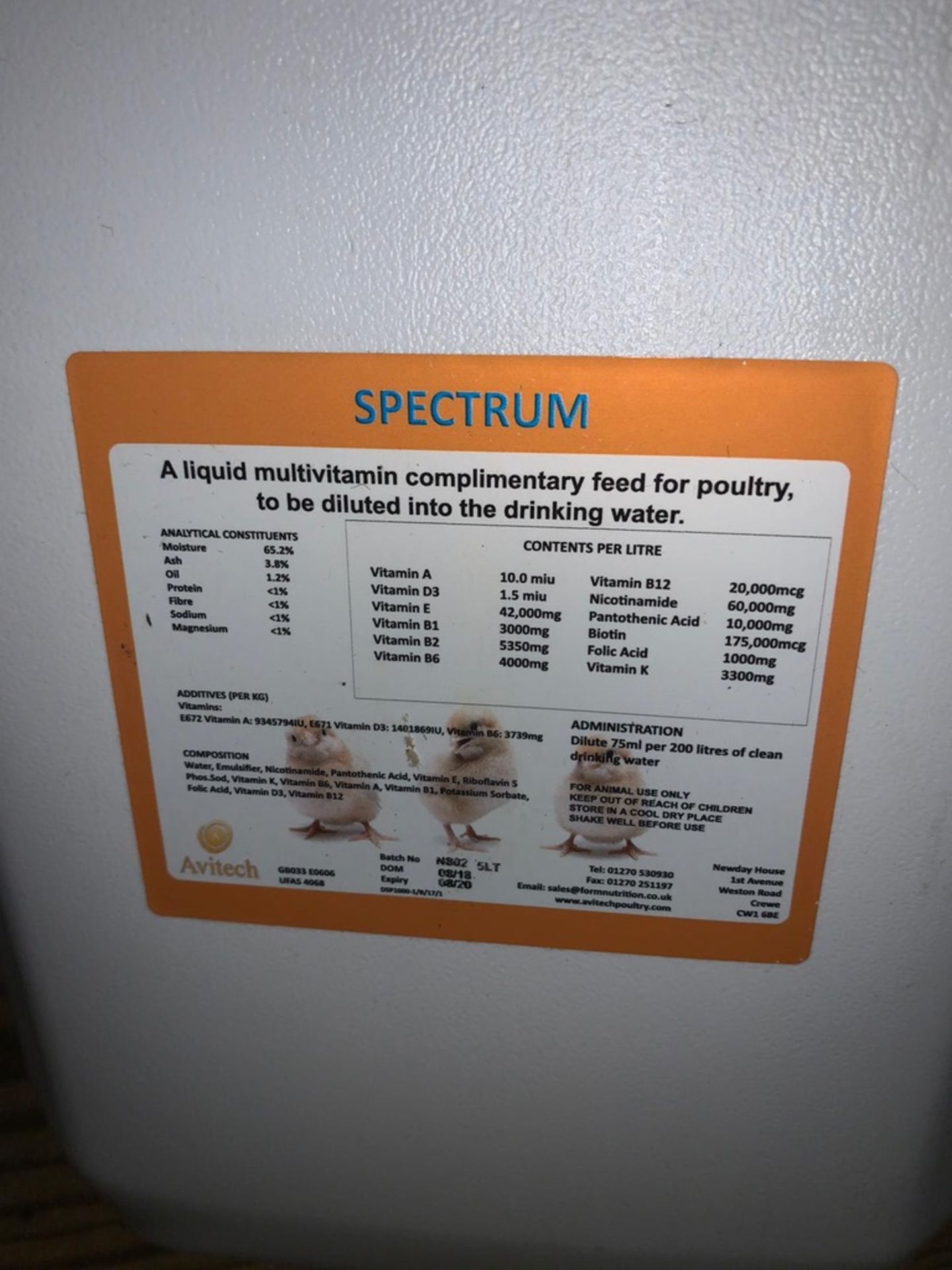 4 x 5 Litres Spectrum Multivitamin for Poultry