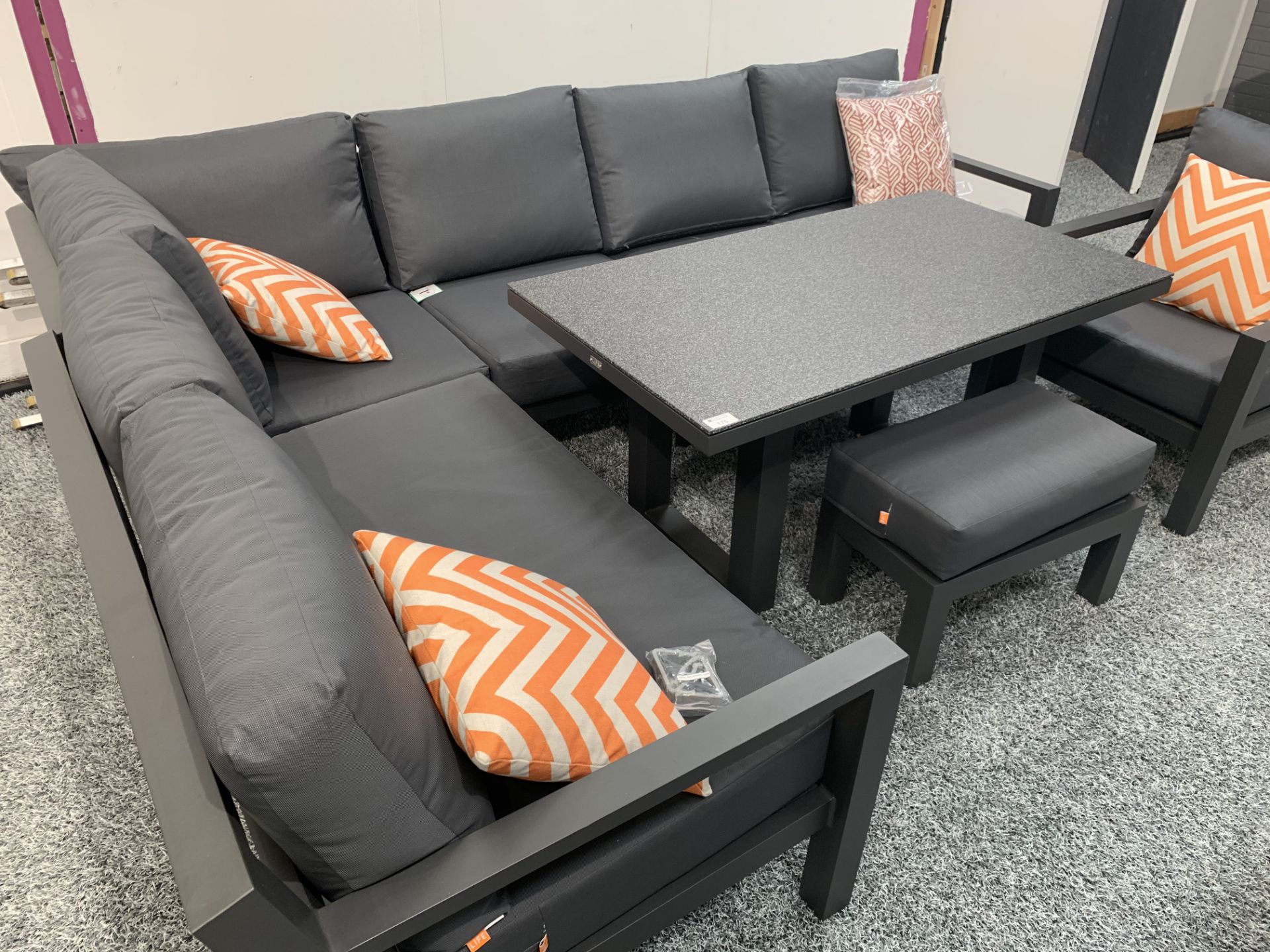 LIFE Grey Corner Suite with single arm chair and quartz glass effect top table and recliner - Image 7 of 9