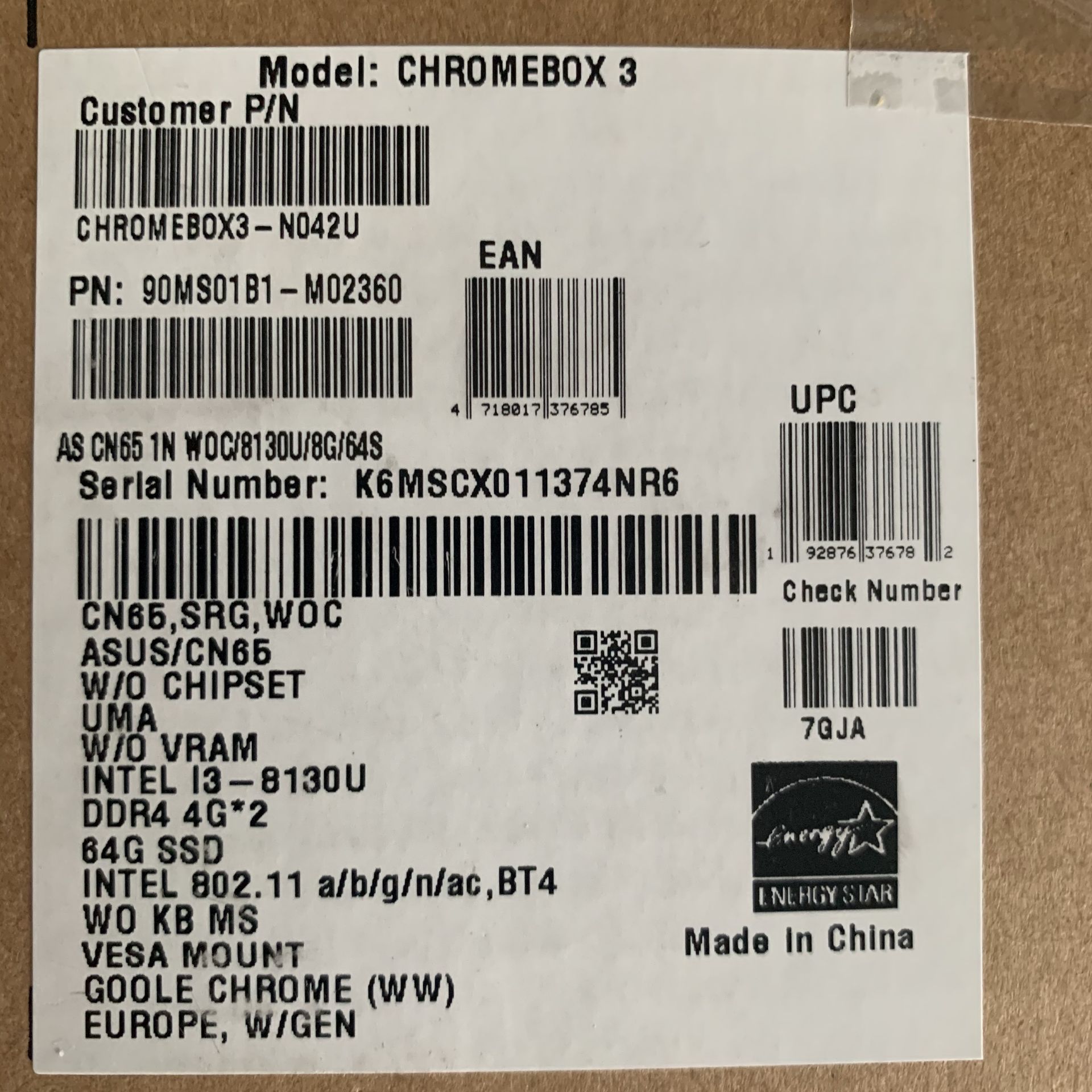 New boxed Chromebox 3 i3 8130U DDR4 64G Mini Desk Top