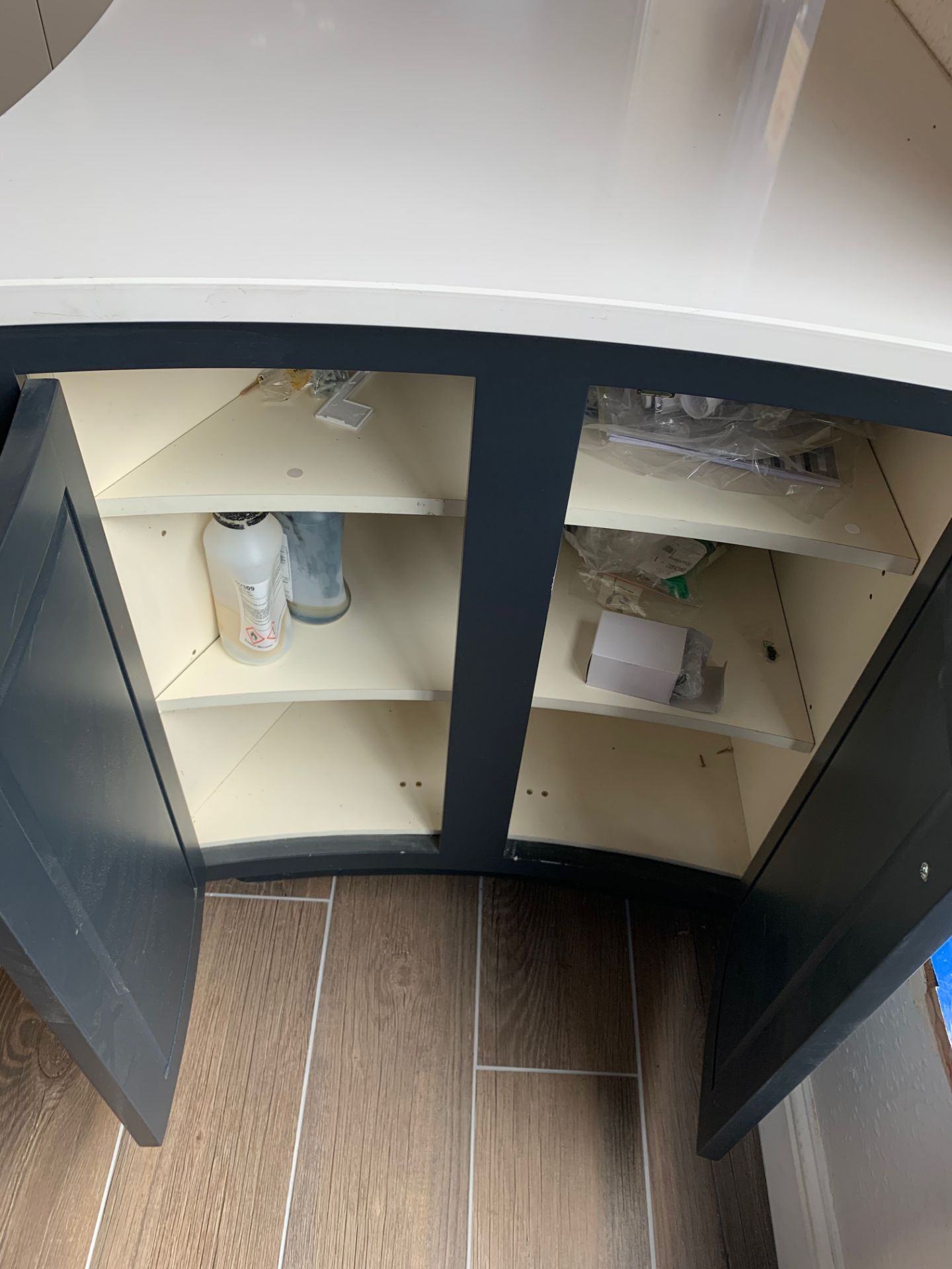 Shaker kitchen pantry with fridge and freezer, sink cabinets below and above with boiler tap - Image 18 of 18