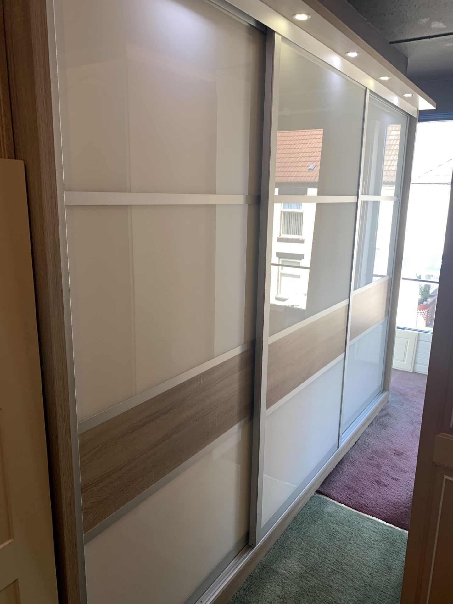 Triple sliding door aluminium fitted wardrobe front, track length 307, door height 119 - Image 3 of 3