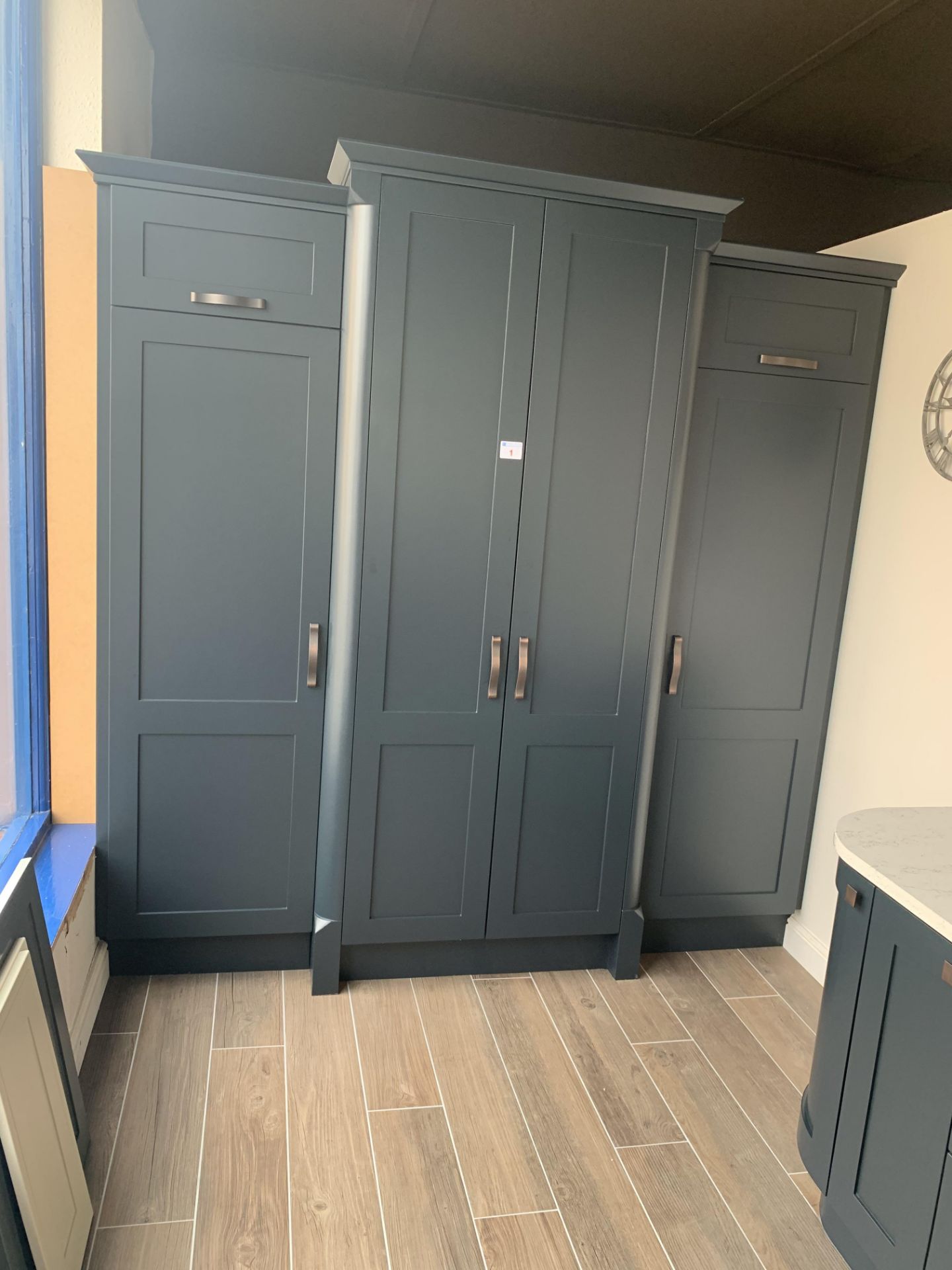 Shaker kitchen pantry with fridge and freezer, sink cabinets below and above with boiler tap - Image 3 of 18