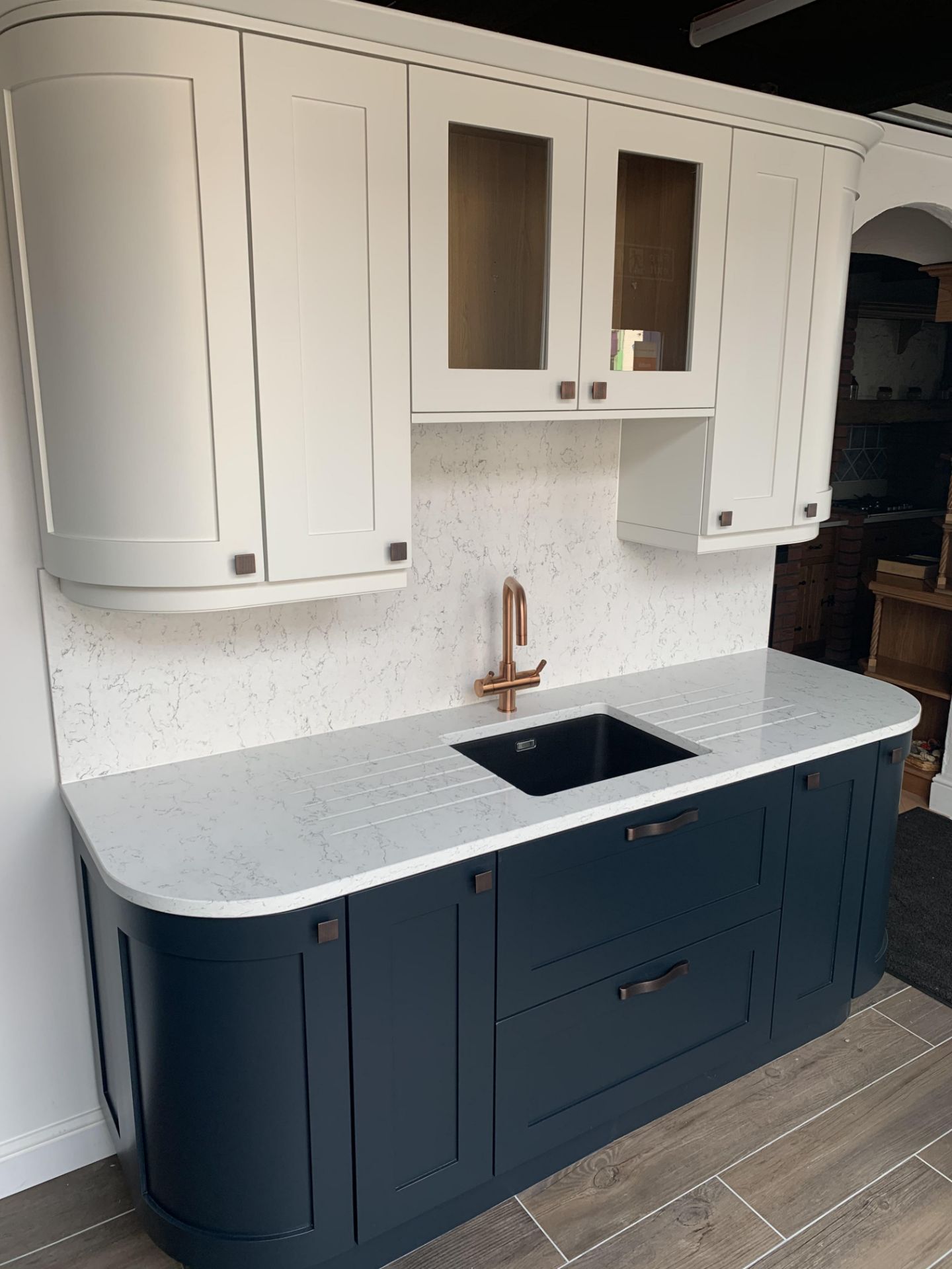 Shaker kitchen pantry with fridge and freezer, sink cabinets below and above with boiler tap - Image 8 of 18