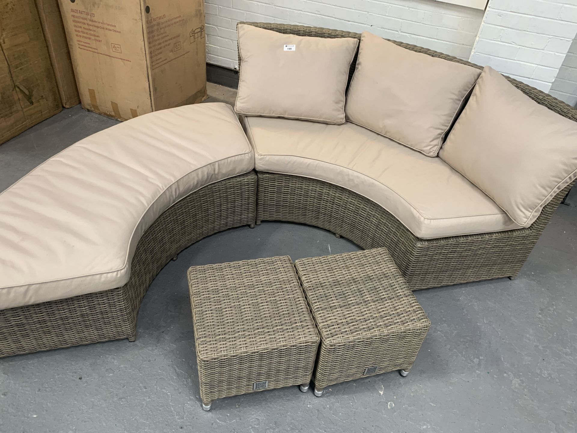 Maze Rattan light brown 2 piece curved sofa with 2 matching foot stools