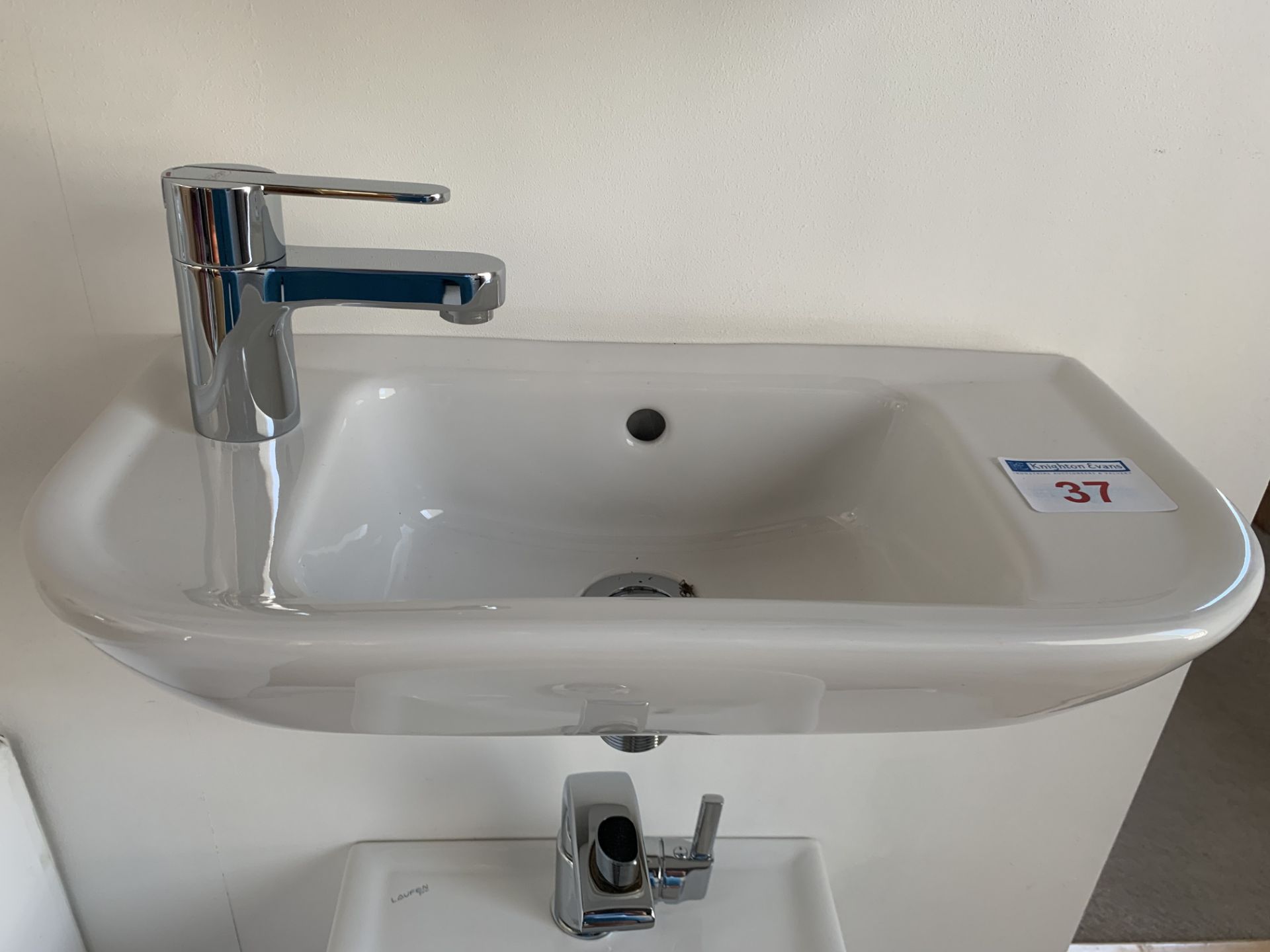 Laufen small ceramic hand basin with Pegler mixer tap 49w x 25d