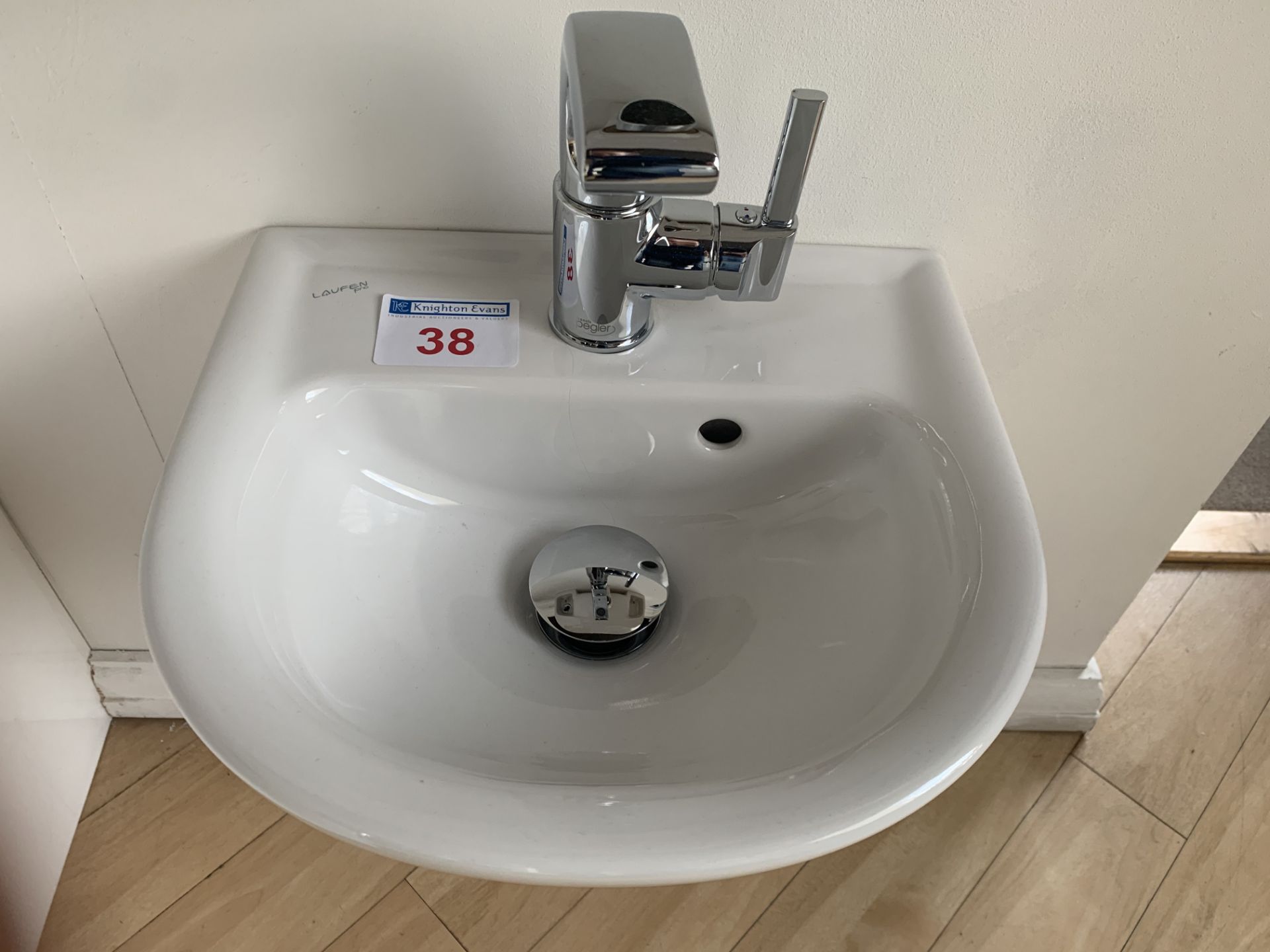 Laufen small ceramic hand basin with Pegler mixer tap 34x x 31d