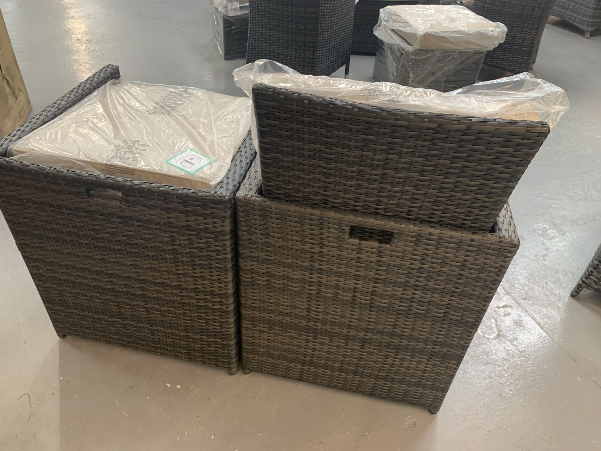 2 x Maze Rattan cubed chairs and foot stools boxed - Image 5 of 5