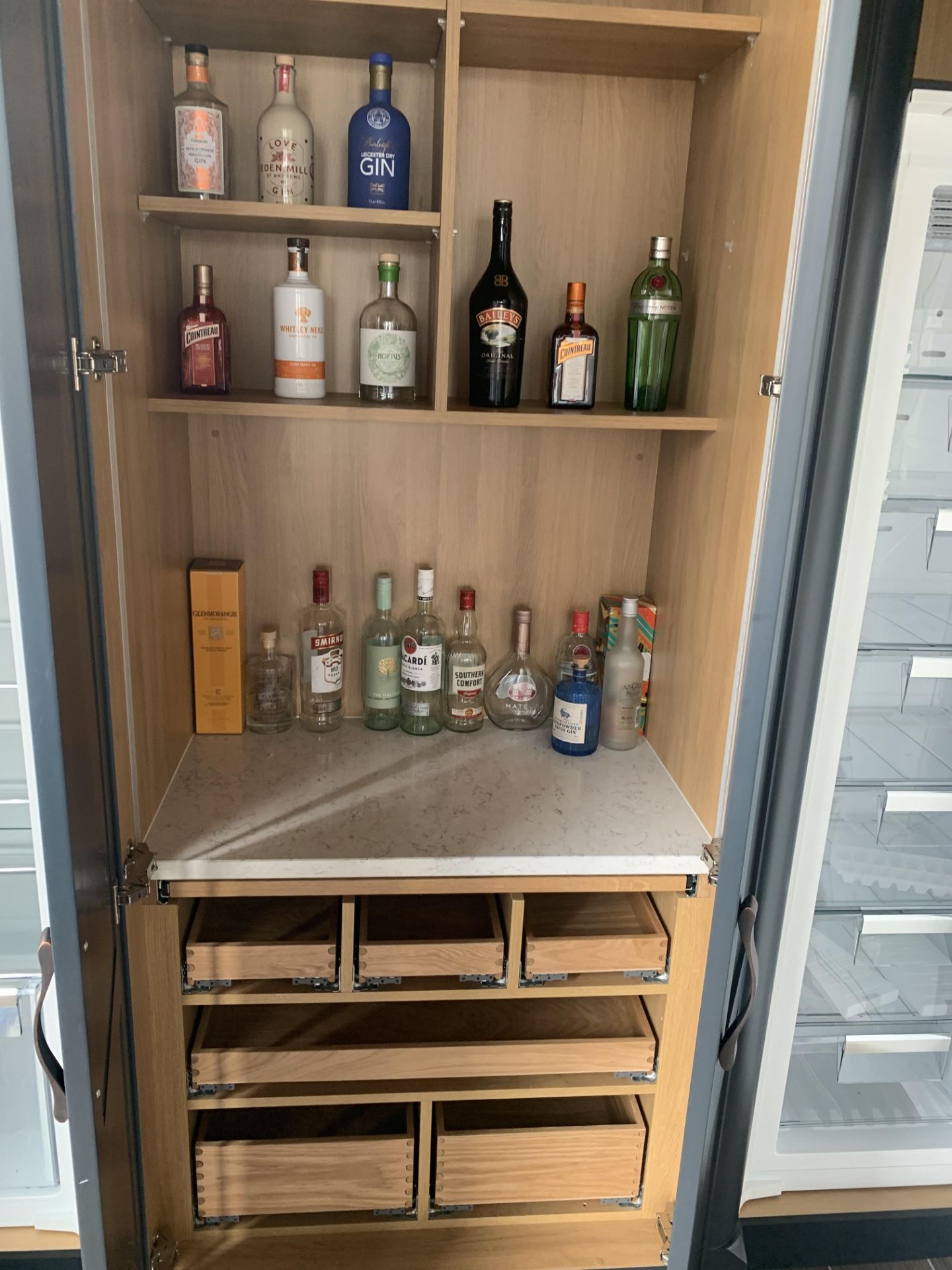 Shaker kitchen pantry with fridge and freezer, sink cabinets below and above with boiler tap - Image 6 of 18