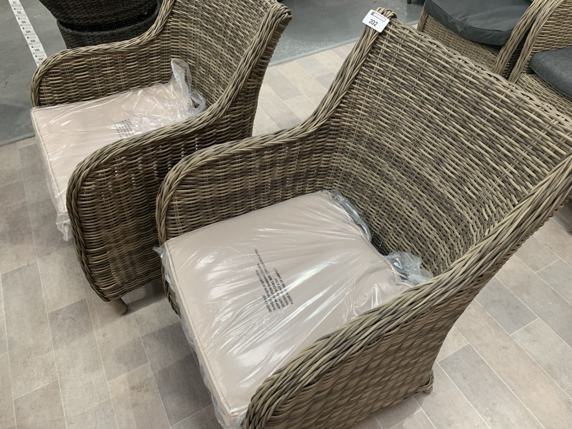 A Pair of woven Maze Rattan arm chairs with cushion seats - Image 3 of 3