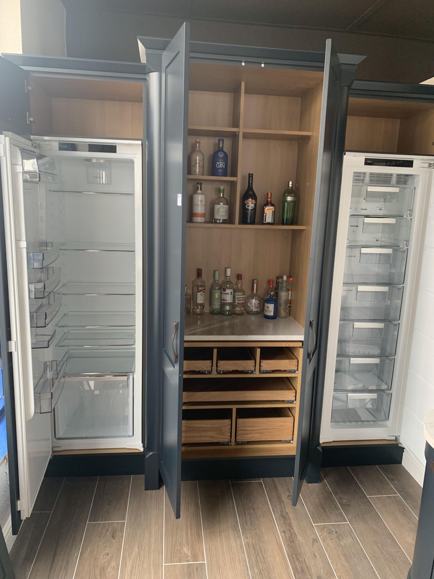 Shaker kitchen pantry with fridge and freezer, sink cabinets below and above with boiler tap - Image 4 of 18