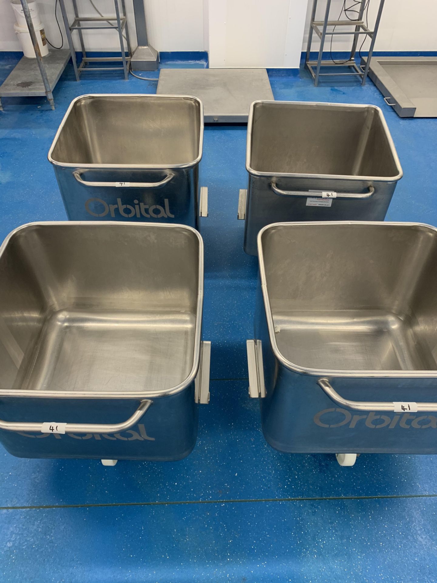 4 x Orbital stainless steel Tote Bins 670 x 670 x 50 mm