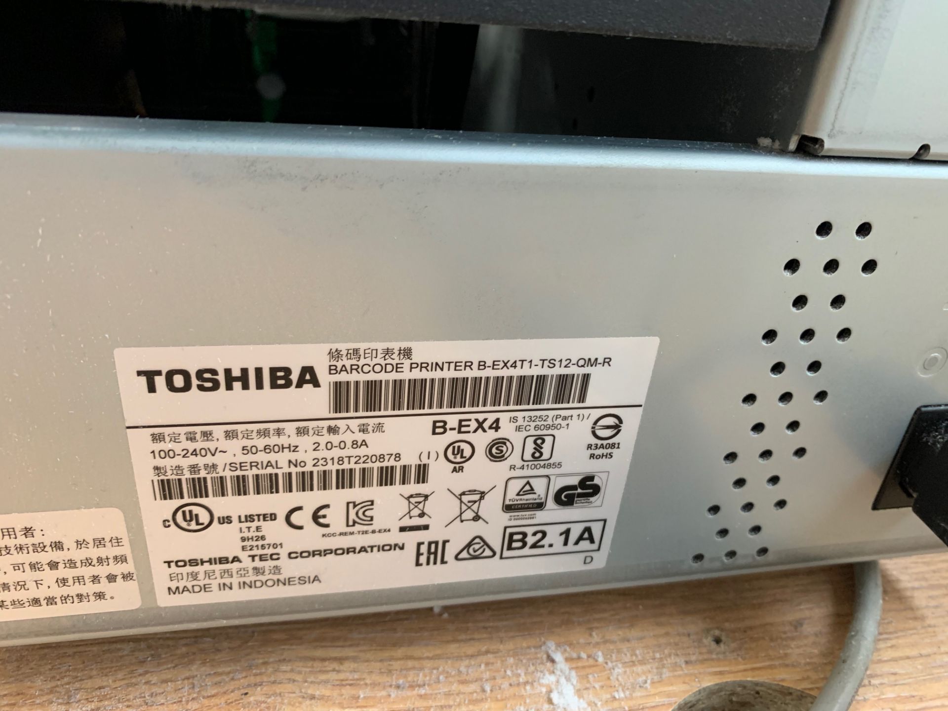 Toshiba Barcode Printer B-EX4 - Image 2 of 2