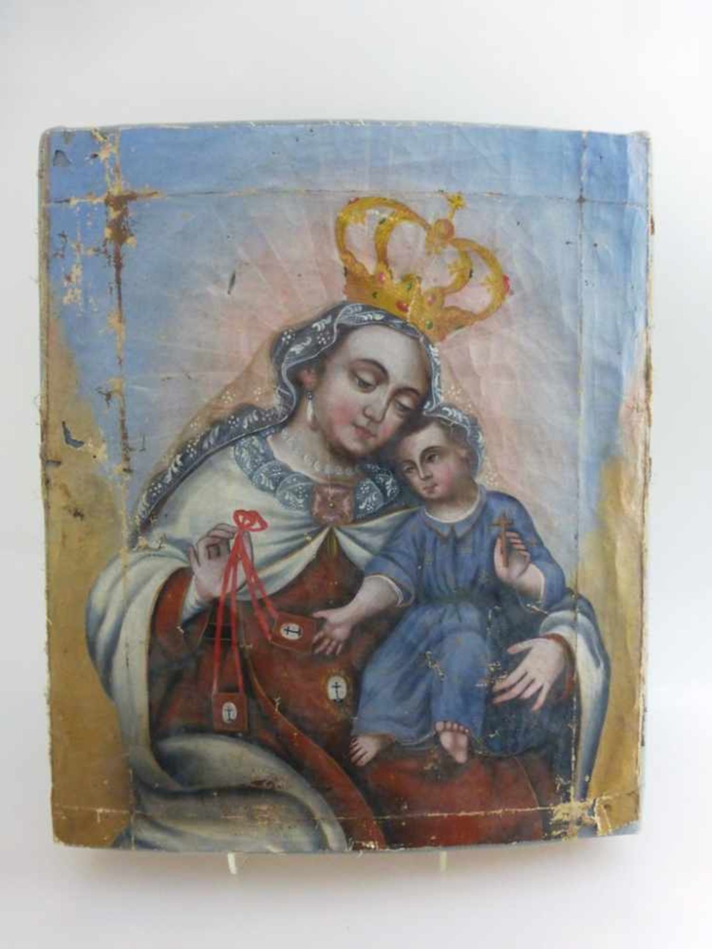 Andachtsbild, Peru um 1800, Kolonialzeitliches Andachtsbild, Gottesmutter mit Jesukind,