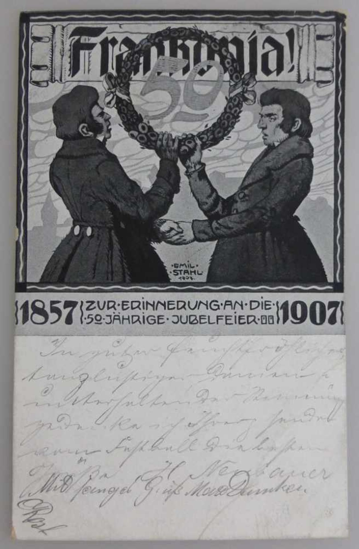 Postkarte "Frankonia" - 50jährige Jubelfeier 1857 - 1907, Emil Stahl, gel.