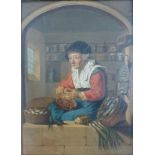 Holländischer Genremaler, um 1800, Gemälde Öl/Holz i.R., "Bei der Krämerin", eine<br