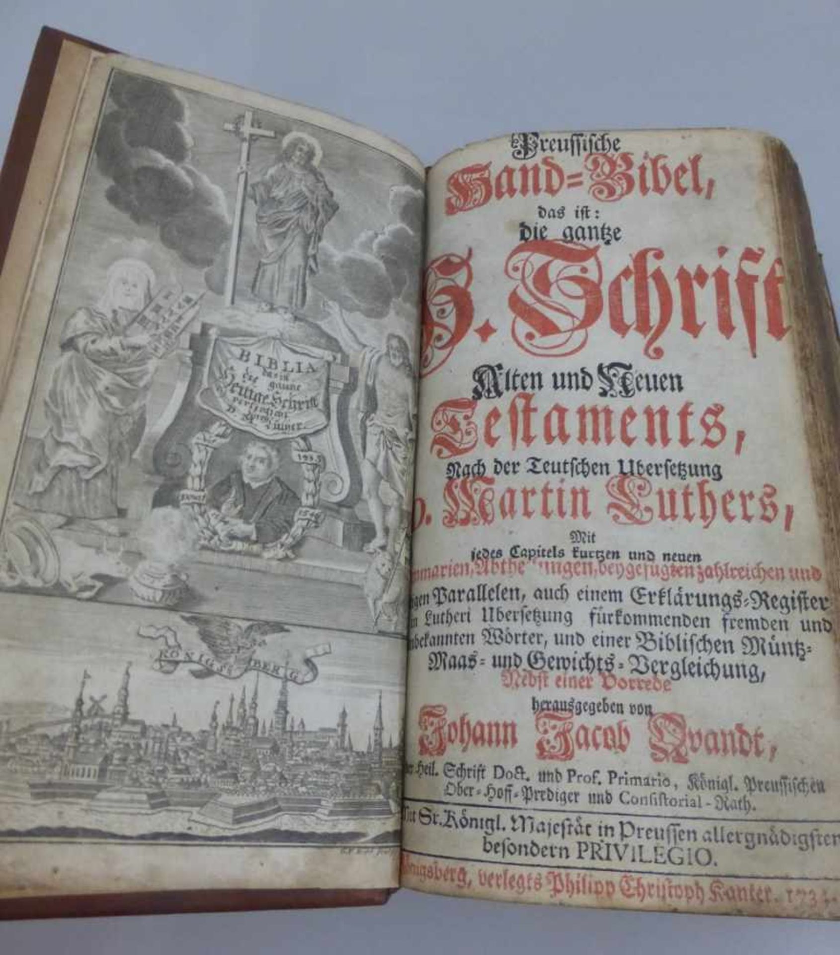 Preussische Hand-Bibel, Martin Luther, Johann Jacob Quandl, Königsberg 1734, gepr.< - Bild 2 aus 2