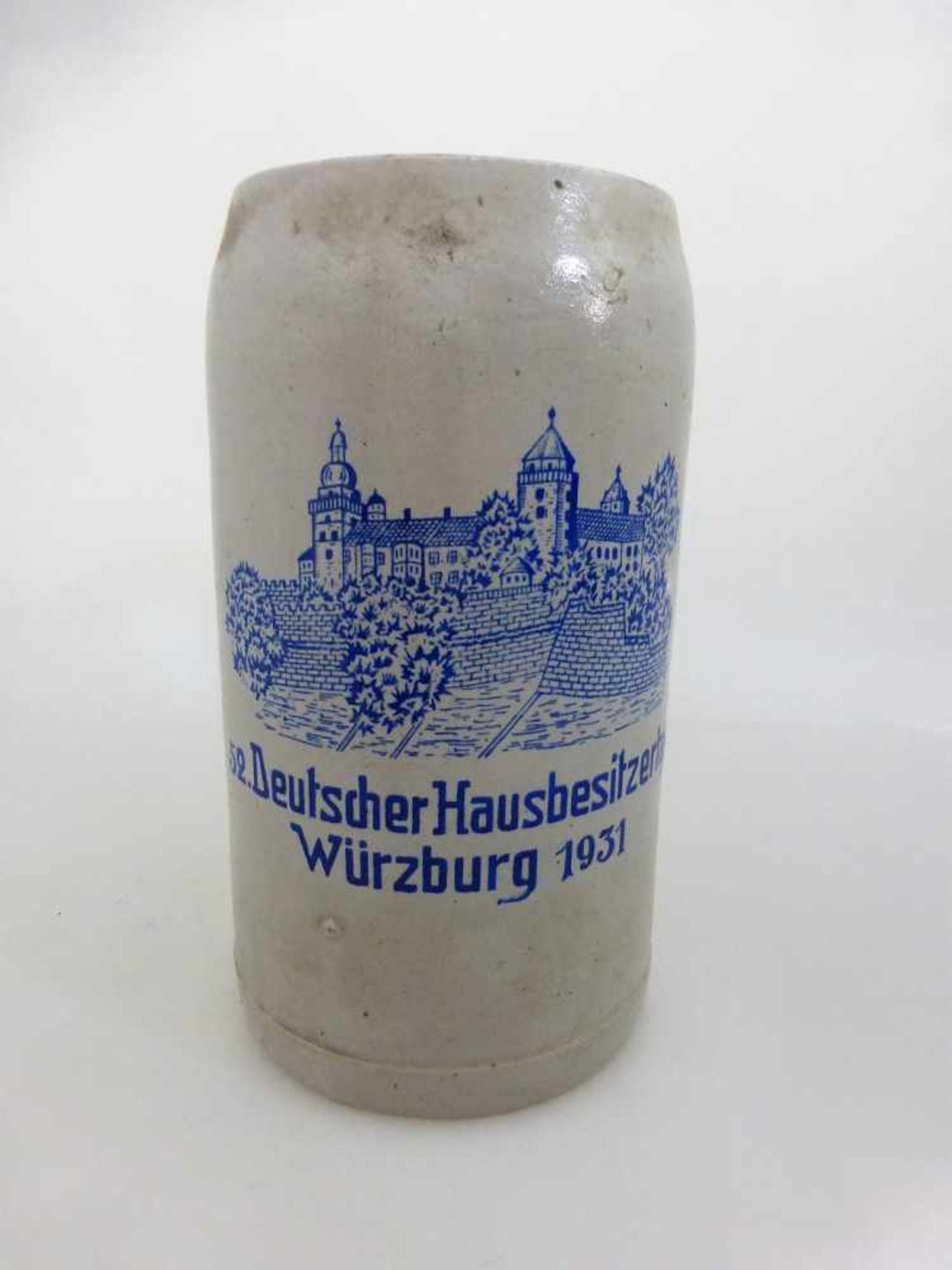 Bierrkug - 52. Deutscher Hausbesitzertag Würzburg 1931, graues Steinzeug, 1l.