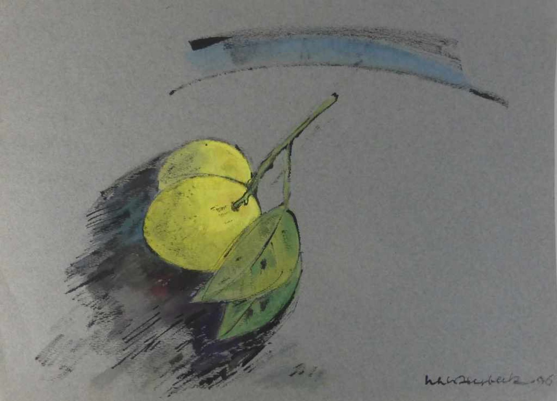 Schlotterbeck, Joachim ( 1926 Würzburg - 2007 ebd.), Tusche- Aquarellzeichnung "Zitronen",<