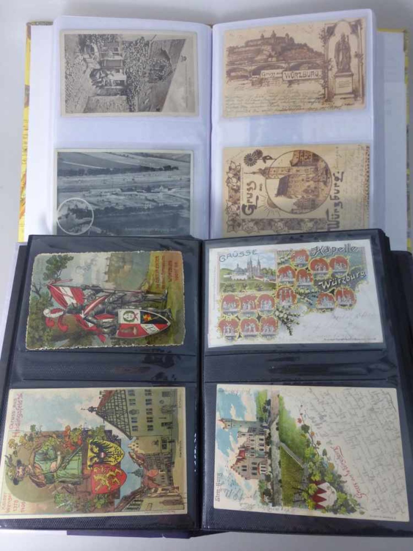 Postkarten Sammlung Würzburg, 2 Alben mit 200 Postkarten Würzburg, meist Vorkrieg, u.a.<b