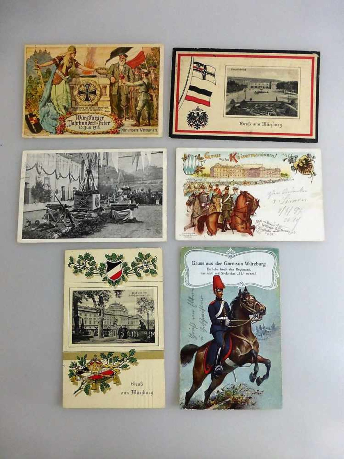 6 Patriotische Postkarten Würzburg, u.a. Jahrhundertfeier 1913, Gruss aus den<