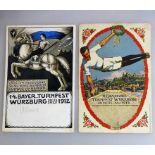 2 Festpostkarten, Turnfest Würzburg 1912, Scheiner Verlag, gel.