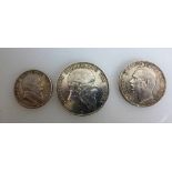 Kaiserreich Baden, 3 Silbermünzen, 2 Mark 1902G (Jaeger 32), 5 Mark 1907G (J33), 3 Mark<