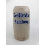 Bierkrug - Hofbräu Bamberg, Vorkrieg, graues Steinzeug, 1L., tlw. best.