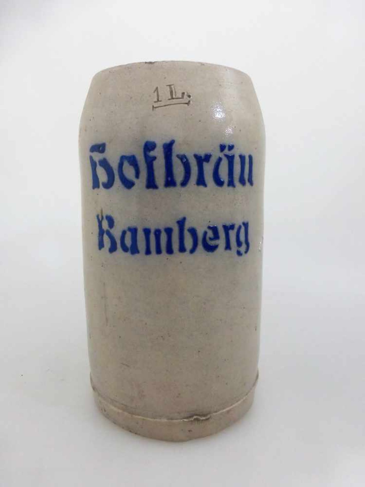 Bierkrug - Hofbräu Bamberg, Vorkrieg, graues Steinzeug, 1L., tlw. best.