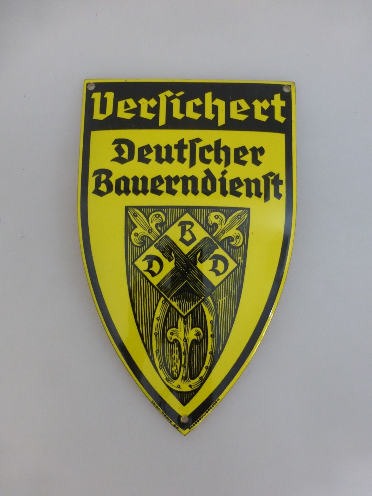 Emailschild - Reklameschild "Deutscher Bauerndienst", Union Werke Radebeul-Dresden, 20cm x