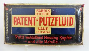 Reklameschild, 1.H.20.Jh., Blech, Fabrik Carl Röder - Patent Putzfluid, Lauf b. Nürnberg,