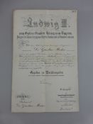 Königreich Bayern, Patenturkunde mit orig. Unterschrift von König Ludwig III. (1845