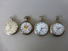 Konvolut mit 2 Silbertaschenuhren und 2 Nickeltaschenuhren, 1 alpenländische Taschenuhr