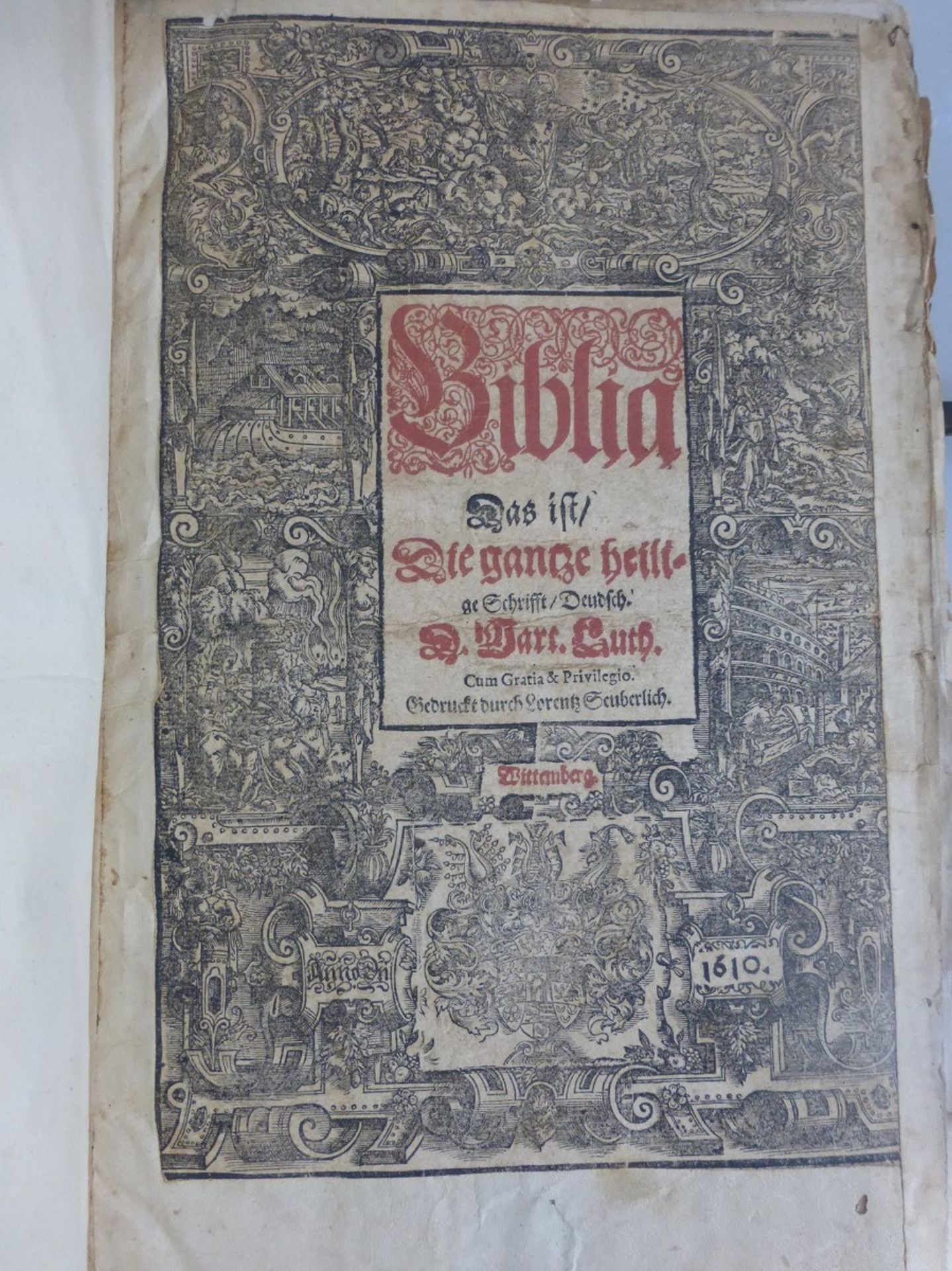Religion - Luther Bibel, Wittenberg Lorenz Seuberlich 1610, geprägter Ledereinband, Seiten - Bild 2 aus 20