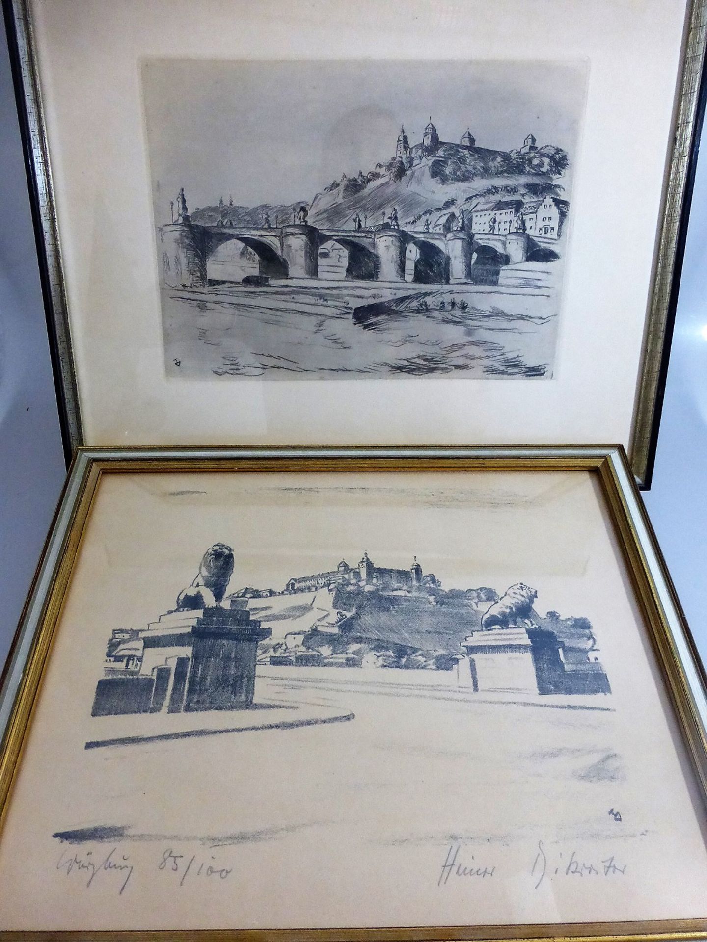 Dikreiter, Heiner (1893 Ludwigshafen - 1966 Würzburg), Radierung u. Lithografie "Blick auf