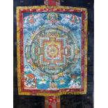 Thangka, Tibet um 1900, Darstellung u.a. des zornvollen Hevajra, Tempera auf grundiertem