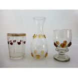 3 Objekte Jugendstilglas, Becher, farbloses Glas mit Goldrand (tlw. ber.), facettierte
