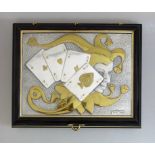 Pokerspiel, Guerrini / Italien, dekorativer Holzkasten, im Deckel geprägte Silbereinlage