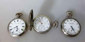 3 Silberne Taschenuhren, 2x IWC (Zifferblatt jeweils besch.), 1x Zenith Sprungdeckel, d.